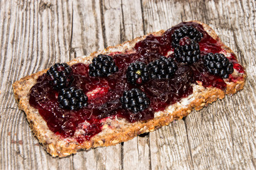 Bread with Blackberry Jam and fruits