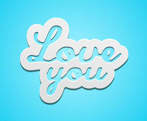 Simple love you text badge on blue background.
