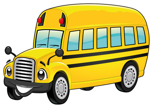 Funny school bus. Cartoon vector isolated character.