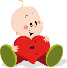 baby with heart pillow
