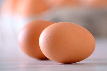 Chicken eggs on kitchen table