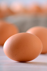 Chicken eggs on kitchen table