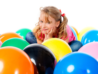 Fototapeta na wymiar Young beautiful girl of colorful balloons