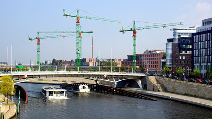 Fototapeta na wymiar Picturesque industrial landscape with cranes. Berlin, Germany