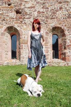 Model with Boxer Dog