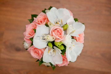 A beautiful bridal bouquet at a wedding party