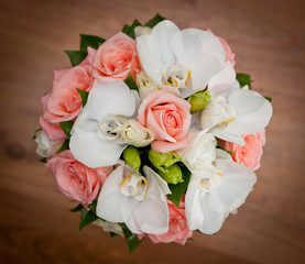 A beautiful bridal bouquet at a wedding party
