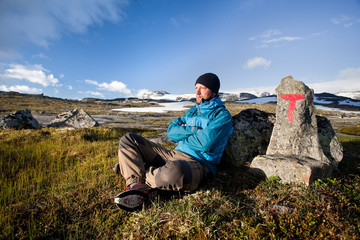 Naklejka na ściany i meble Hiker in Norway