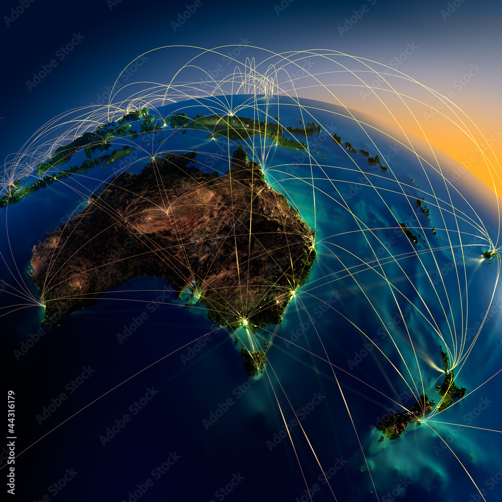 Canvas Prints Main air routes in Australia and New Zealand