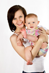 Happy mother with little baby