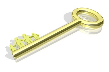 family in  gold key,white background