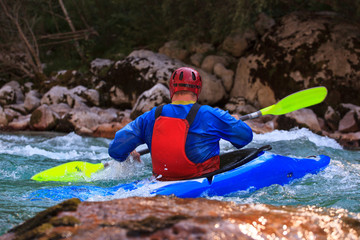 Kayaking on the Soca river, Slovenia