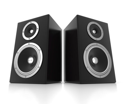 Two 3d speakers isolated on white background