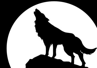 Heulender Wolf vor Mond