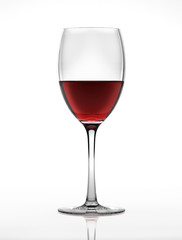 Red wine glass, viewed from a side. On white background.