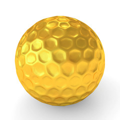 3d golden golf ball isolated on white background