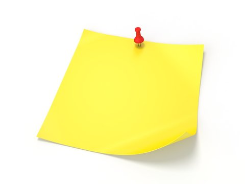 3D yellow note paper isolated on white background