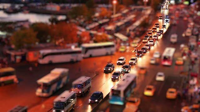 miniature effect bus station time lapse