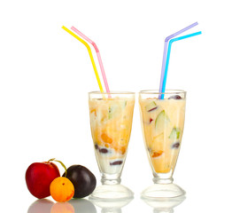 Milk shakes with fruit isolated on white close-up