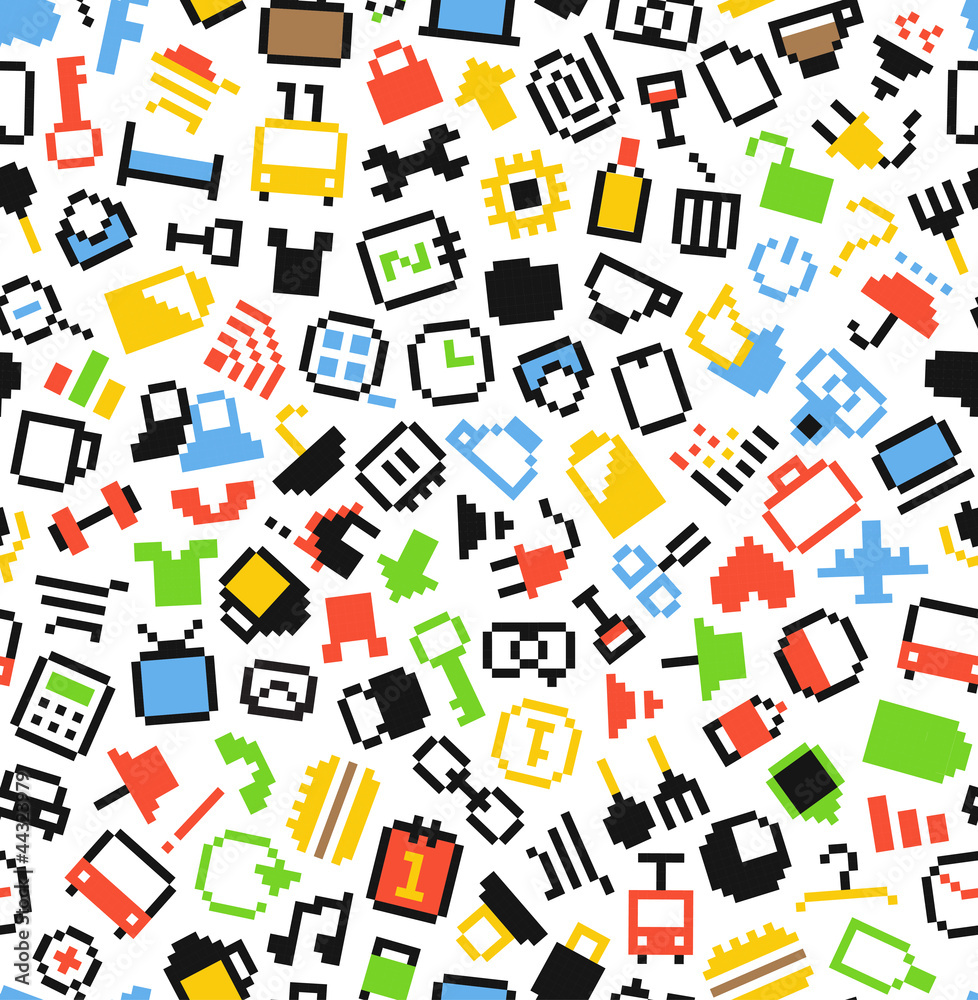 Poster color pixel style icons seamless background