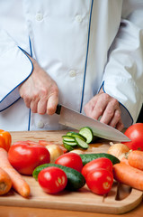 Food preparation: chopping cucumber