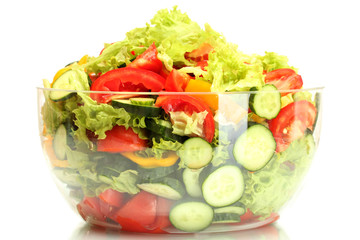 fresh vegetable salad in transparent bowl isolated on white