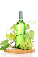 Fototapeta na wymiar Bottle of great wine and wineglass isolated on white