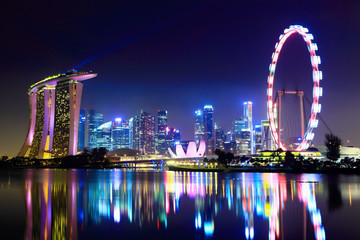 Singapore city skyline at night - obrazy, fototapety, plakaty