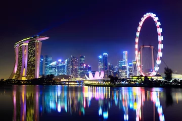 Foto auf Acrylglas Skyline von Singapur bei Nacht © leungchopan