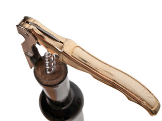 Corkscrew and bottle