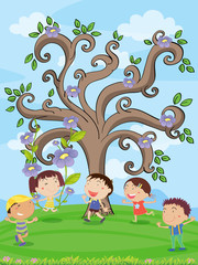 kids under a tree