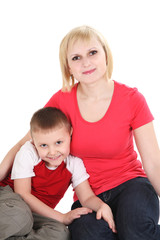 Portrait of mother with the son on a light background