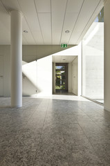 building interior, granite floor, white wall
