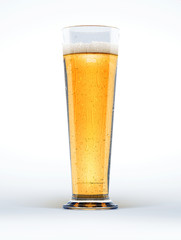 Tall glass of beer on white background.