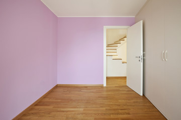 interior modern house, pink room with wooden floor