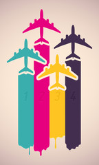 Background with colorful airplanes. Vector illustration.