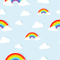 Seamless background pattern with paper rainbows. Vector.