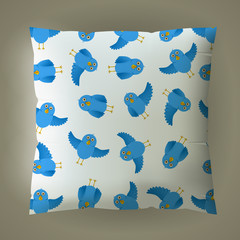 Naklejka premium vector pillow with blue bird pattern