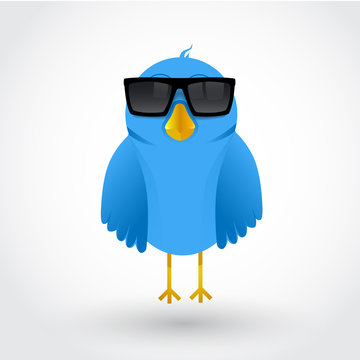 Vector Blue Cartoon Cool Bird With Black Glasses