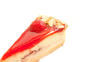 English style Cheesecake with strawberry isolated on white