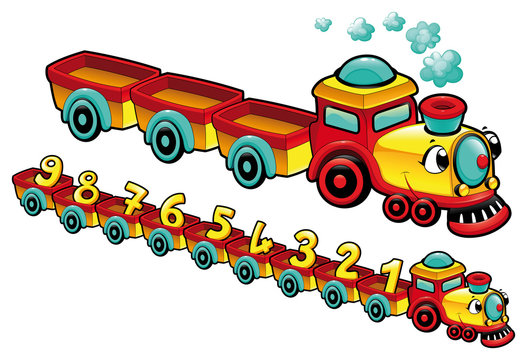 Funny train. Cartoon and vector isolated character.