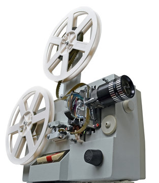 Old film projector on white