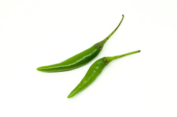 Thai green chili on white background