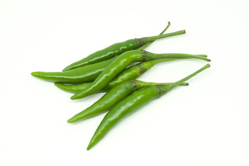 Thai green chili on white background
