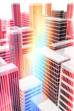 Edificios de oficinas iluminados, en la ciudad