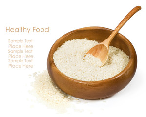 rice in a wooden bowl