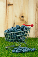 Blueberries in a shopping cart