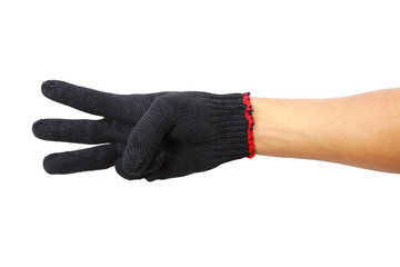 Male hand gesture number four closeup isolated on a white backgr
