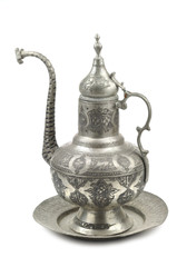 Typical vintage turkish teapot, white background