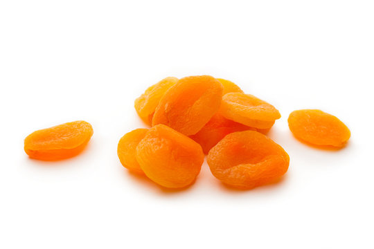 Dried apricots on white background